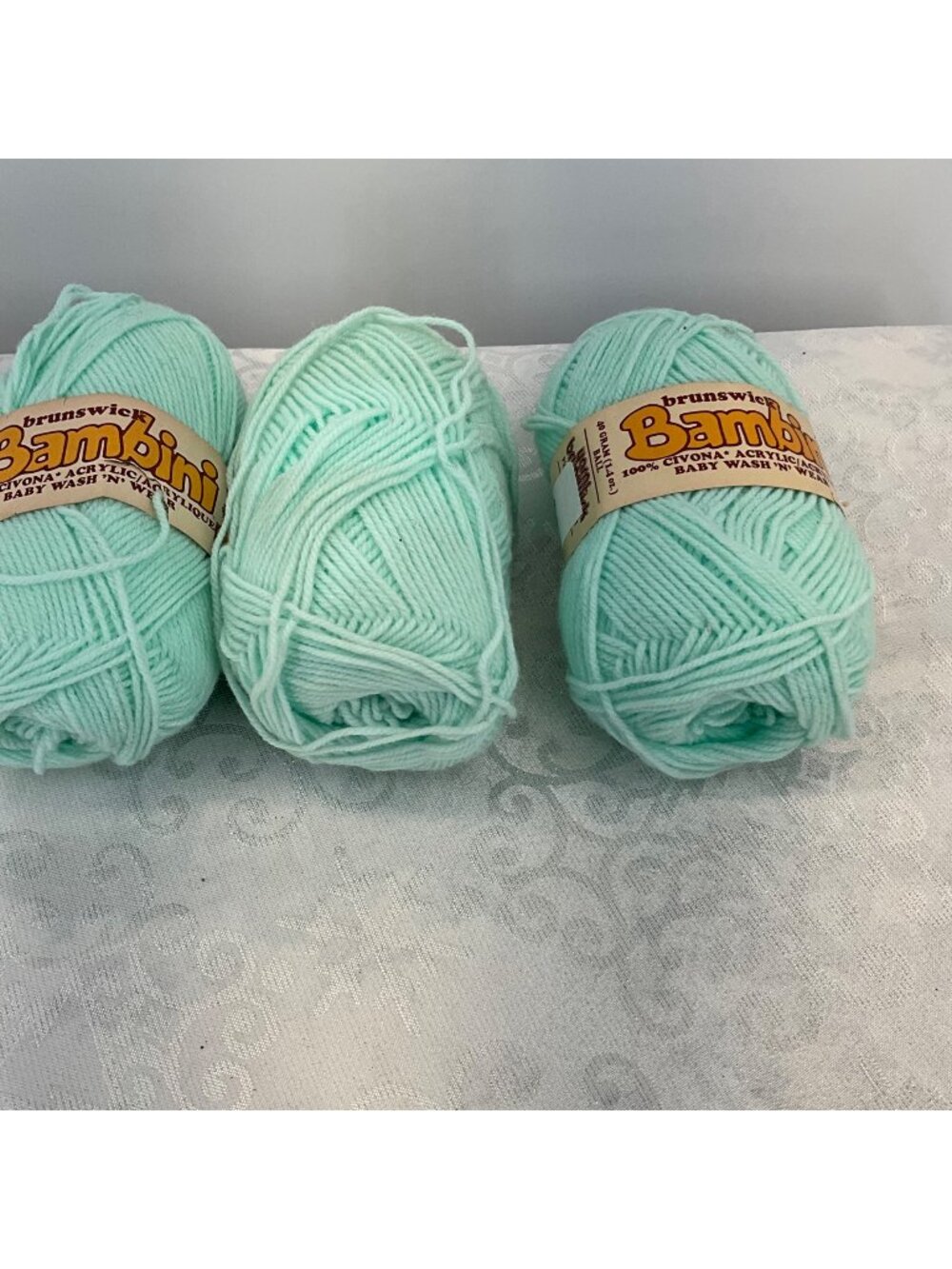 Brunswick Bambini 100% Acrylic Yarn Pale Mint 40g Lot Of 3 Balls Made In USA